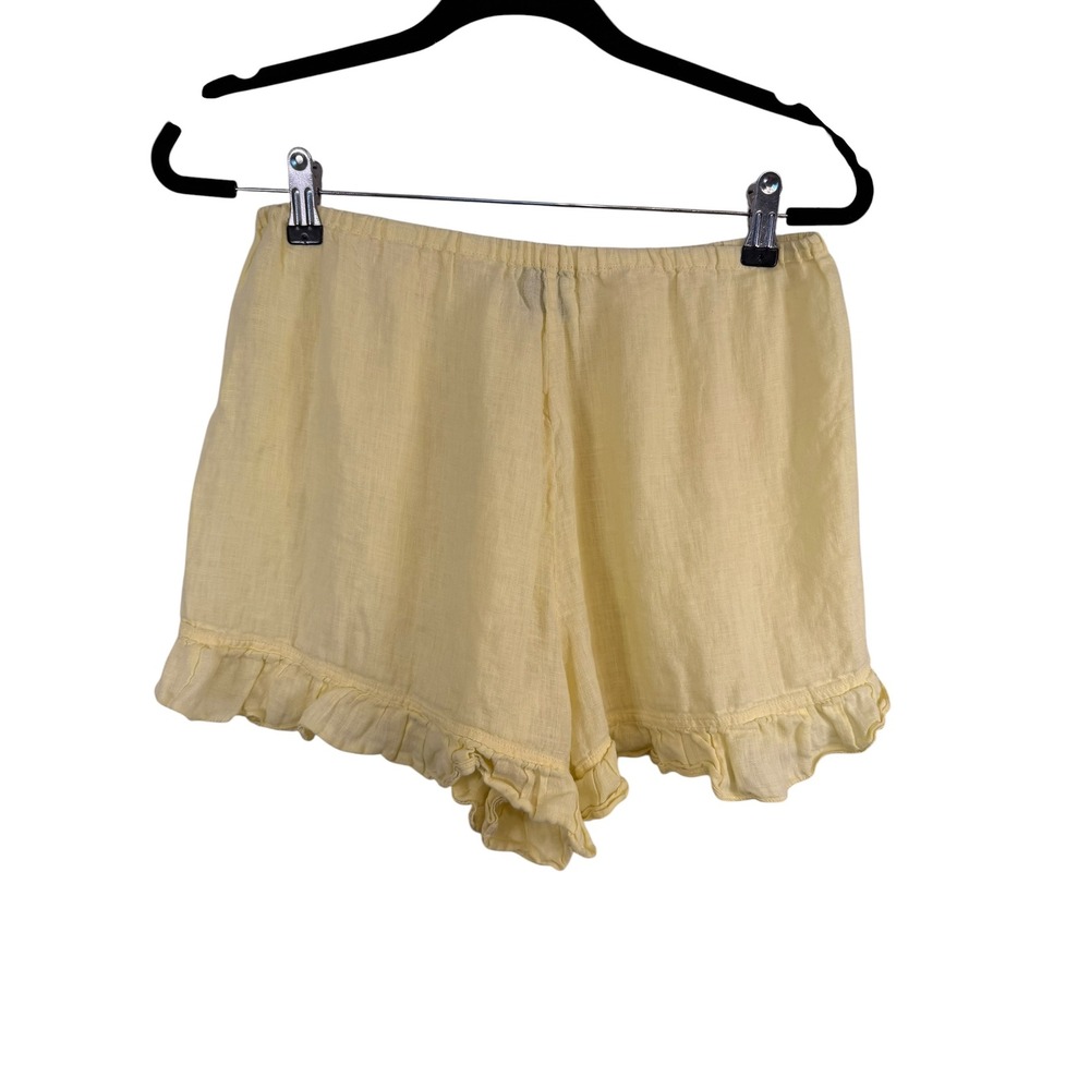 Sleeper Women Yellow 100% Linen Ruffle Hem Lounge Shorts Size M